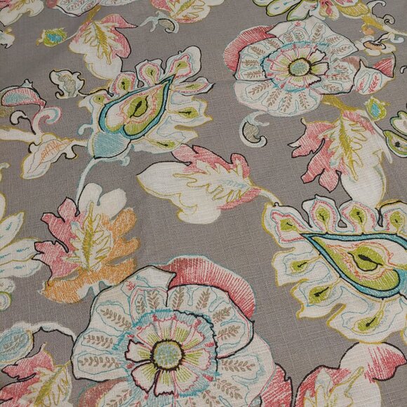 World Market Corinne Gray Floral Cotton Poly Blend Fabric Shower Curtain 70x72" - Picture 4 of 9